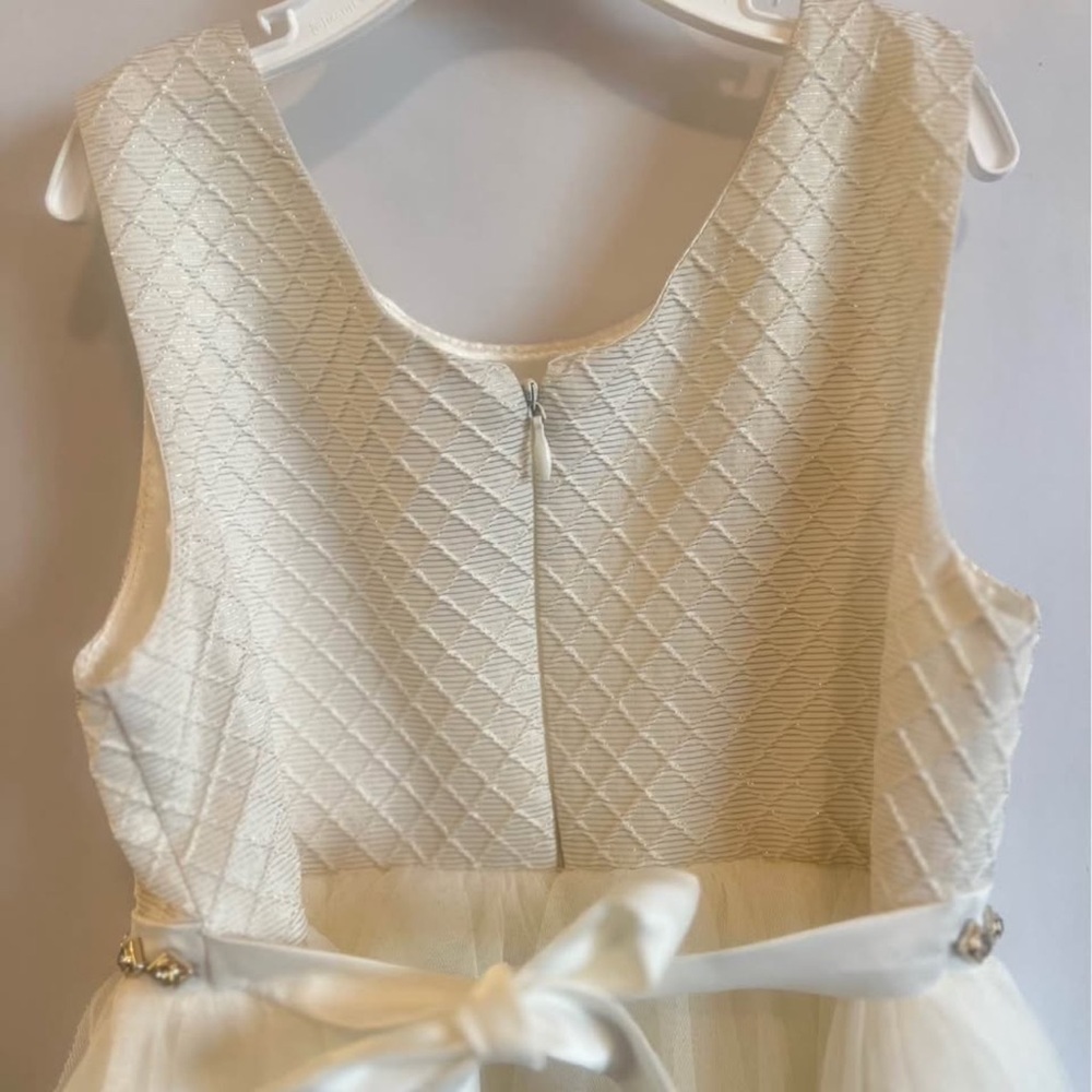 AMERICAN PRINCESS GIRLS IVORY GOLD TULE RHINESTONES BOW PARTY DRESS SIZE 6 - Picture 5 of 13